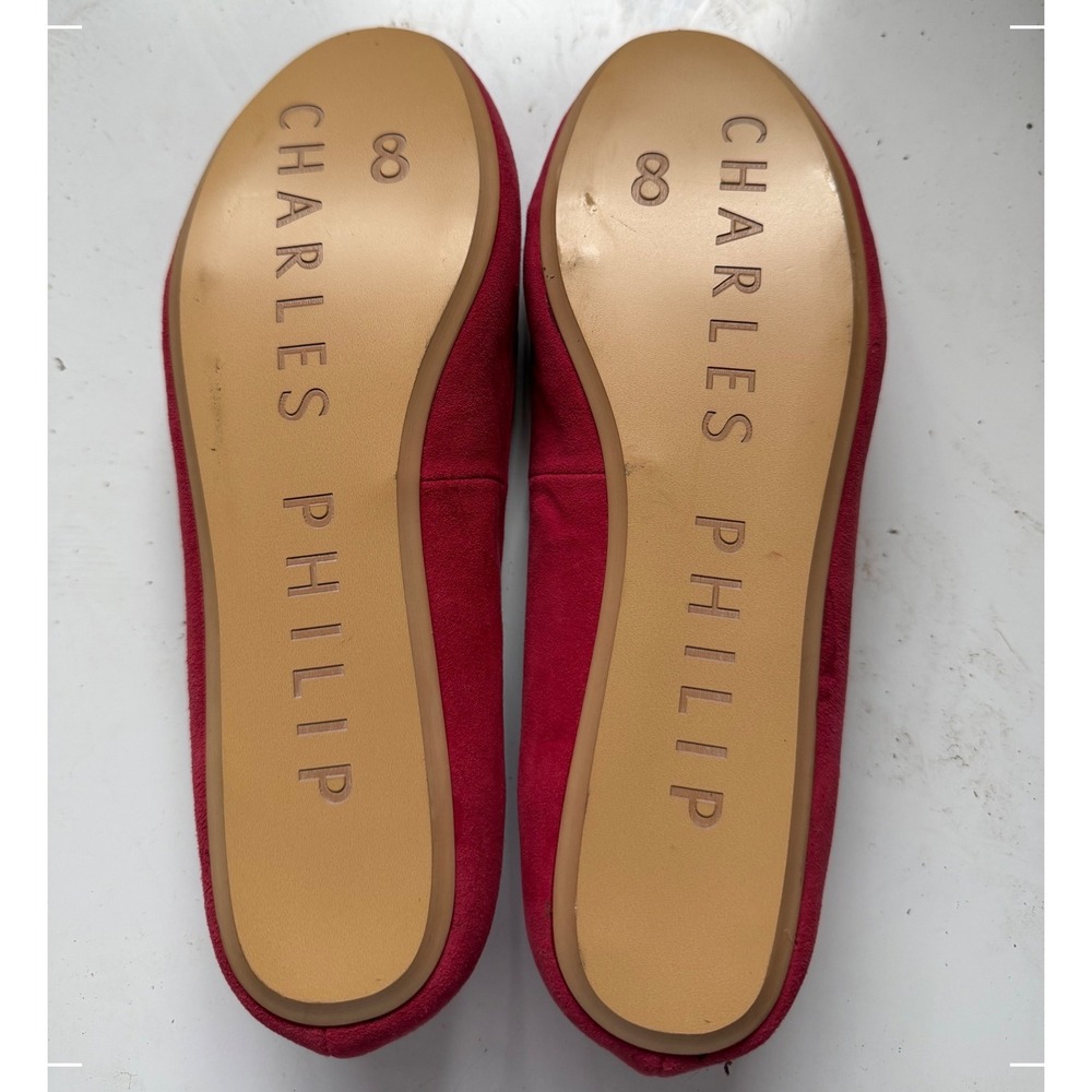 CHARLES PHILIP Shanghai Red Suede Tassel Loafers Womens Size 8 Flat Shoes